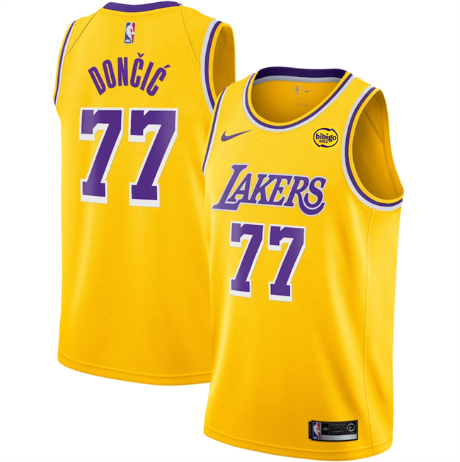 Men's Los Angeles Lakers #77 Luka Dončić Yellow 2025 Icon Edition Stitched Basketball Jersey